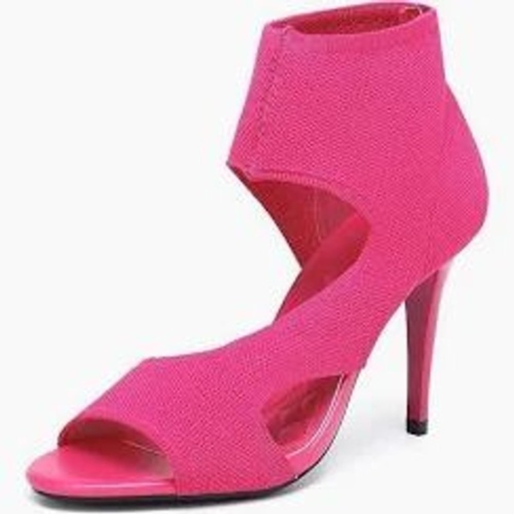 Newbella Mousse Retro Cutout Peep Toe Stiletto Heel 8 Hot Pink Knit Sandals Shoe
